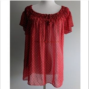 TRULLI Boho Peasant Polka Dot Blouse Orange